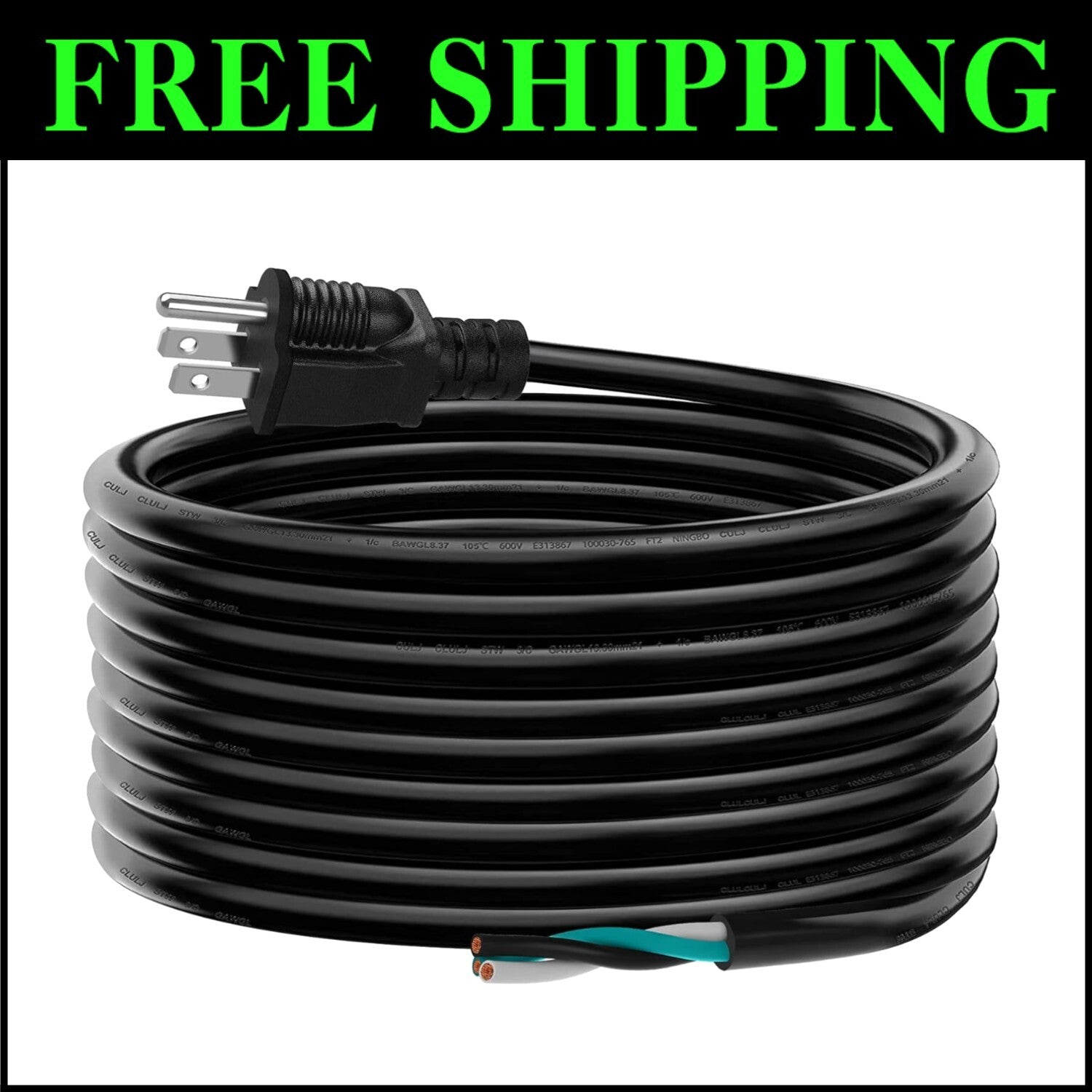 Versatile 15 FT 20 Amp Replacement Power Cord - Ideal for DIY and Appliance Use