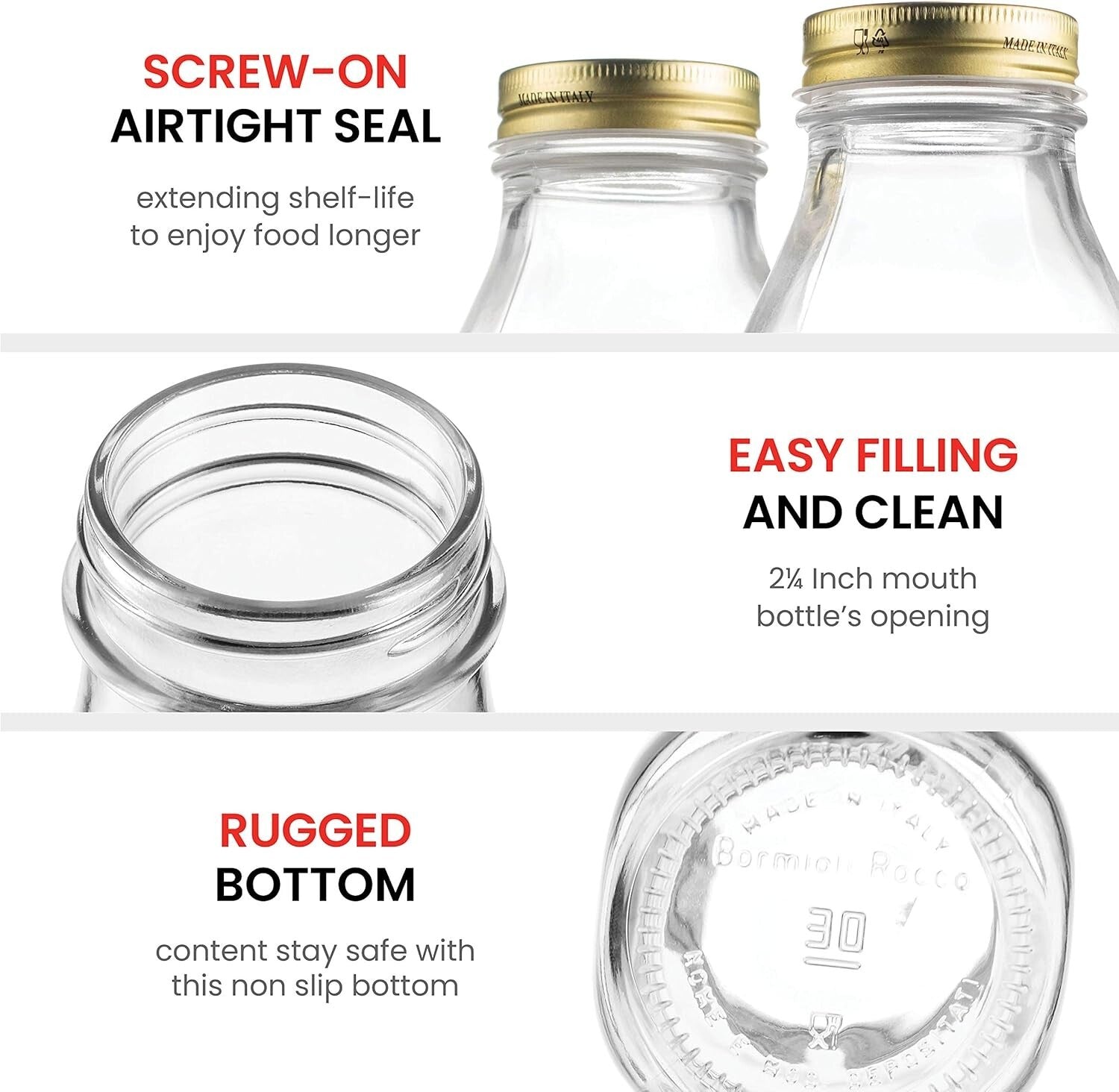 Versatile 6-Pack 1 Liter Glass Bottles with Airtight Lids - Ideal for Beverages