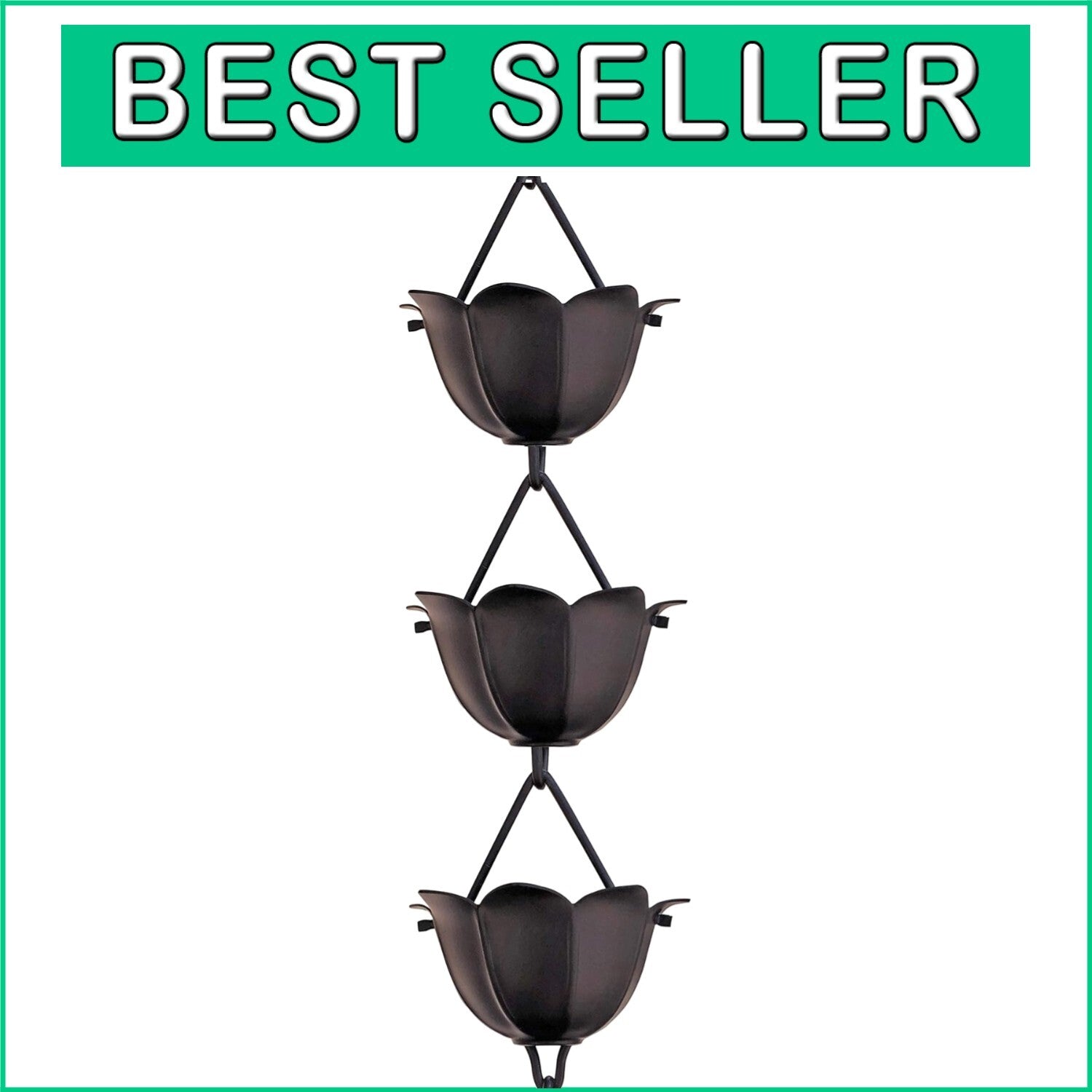 Elegant 8.5ft Black Aluminum Lotus Rain Chain for Efficient Rainwater Management