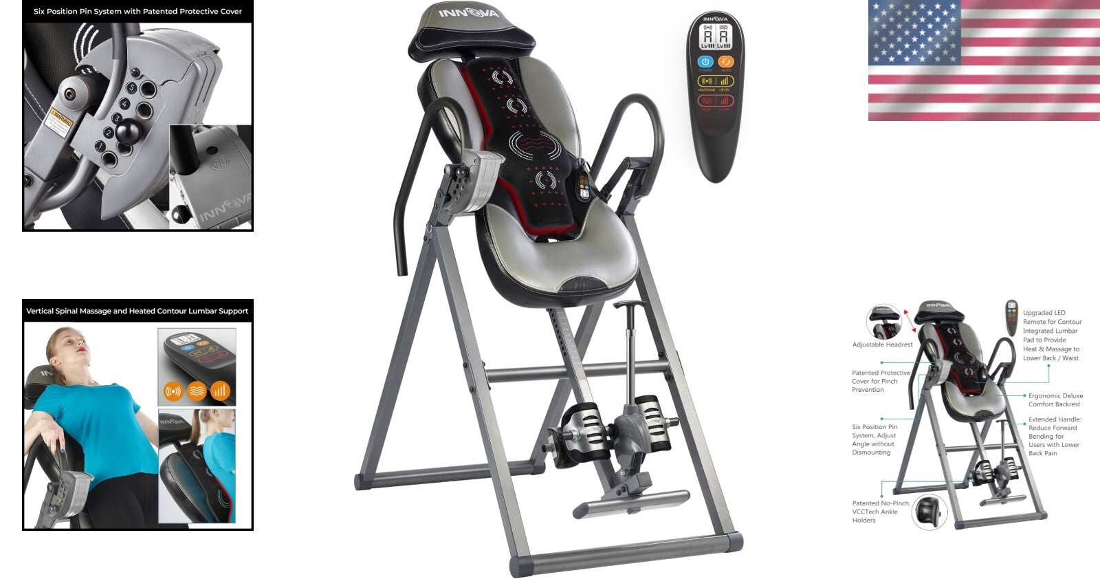 Advanced Inversion Table with Heat & Massage for Back Pain Relief - Gray/Black