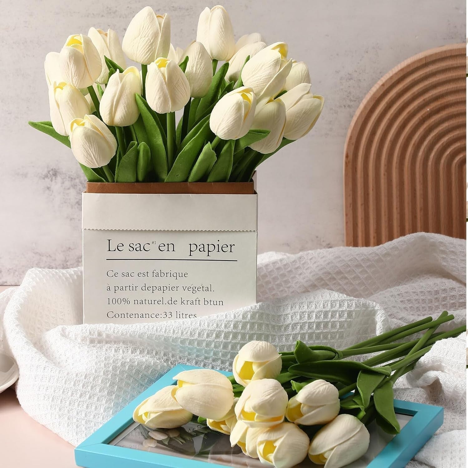 Realistic 75-Pack Milk White Artificial Tulips for Event and Home Arrangements