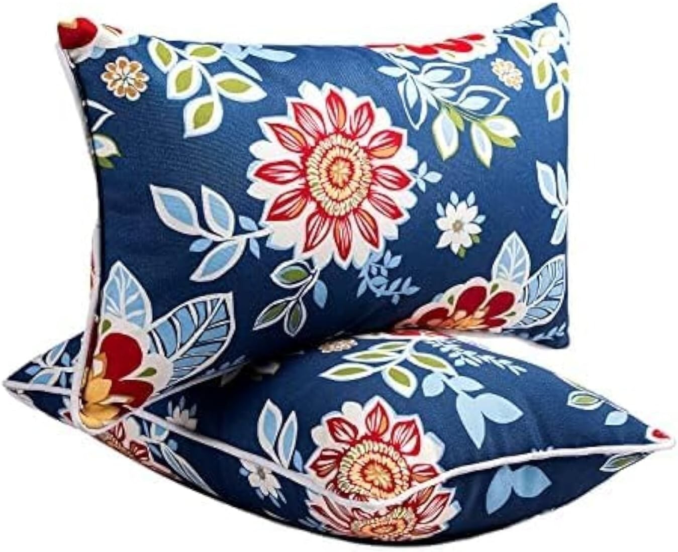 Decorative Outdoor Lumbar Pillows - Set of 2, 12x20 Inches, Big Blue Flower