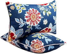 Load image into Gallery viewer, Decorative Outdoor Lumbar Pillows - Set of 2, 12x20 Inches, Big Blue Flower