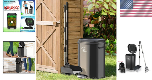 Portable 18L Dog Poop Can & Metal Pooper Scooper - Odor-Controlled & Stylish