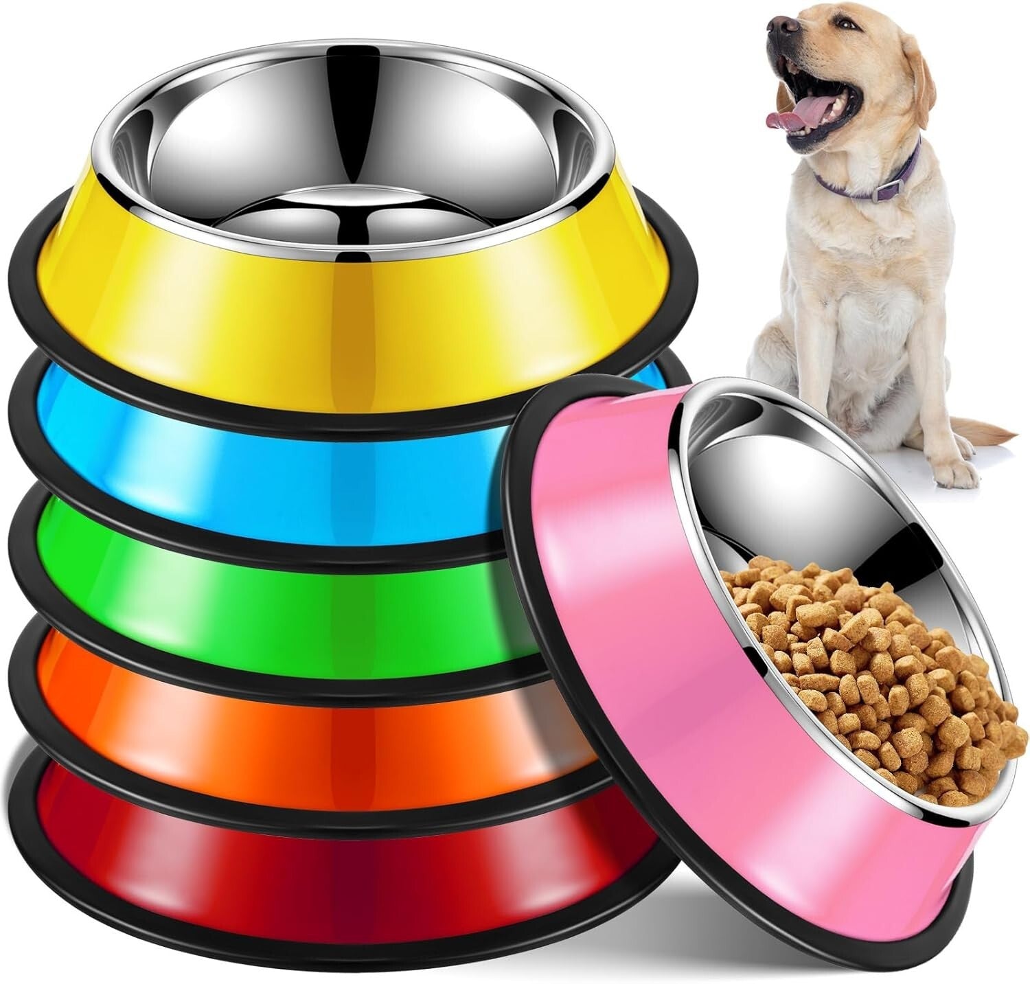 Durable 54oz Stainless Steel Dog Bowls with Non-Slip Silicone Base - 6 Colors