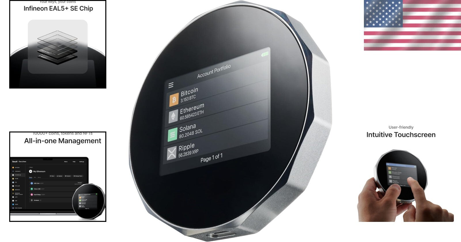 Advanced USB-C Crypto Wallet with Touchscreen - Effortless Multi-Coin Management