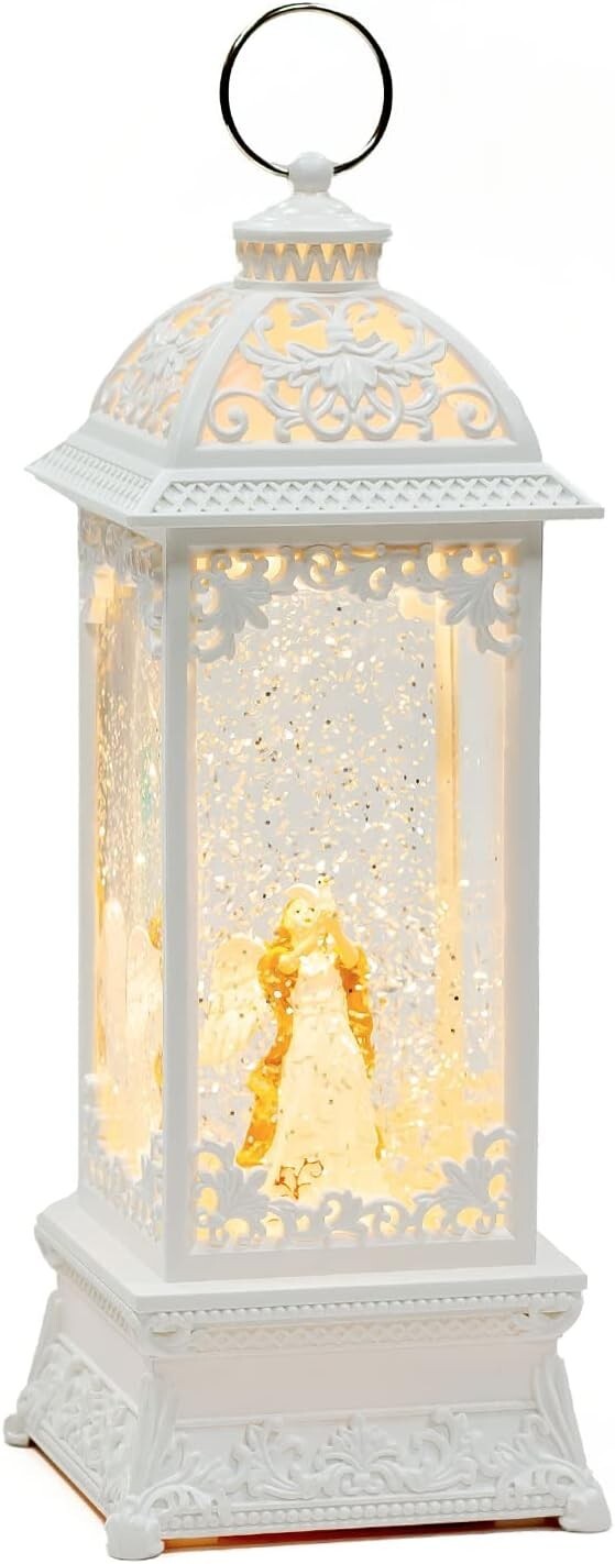 12” White Angel Lantern with Glitter & Music - USB/Battery Operated Night Light