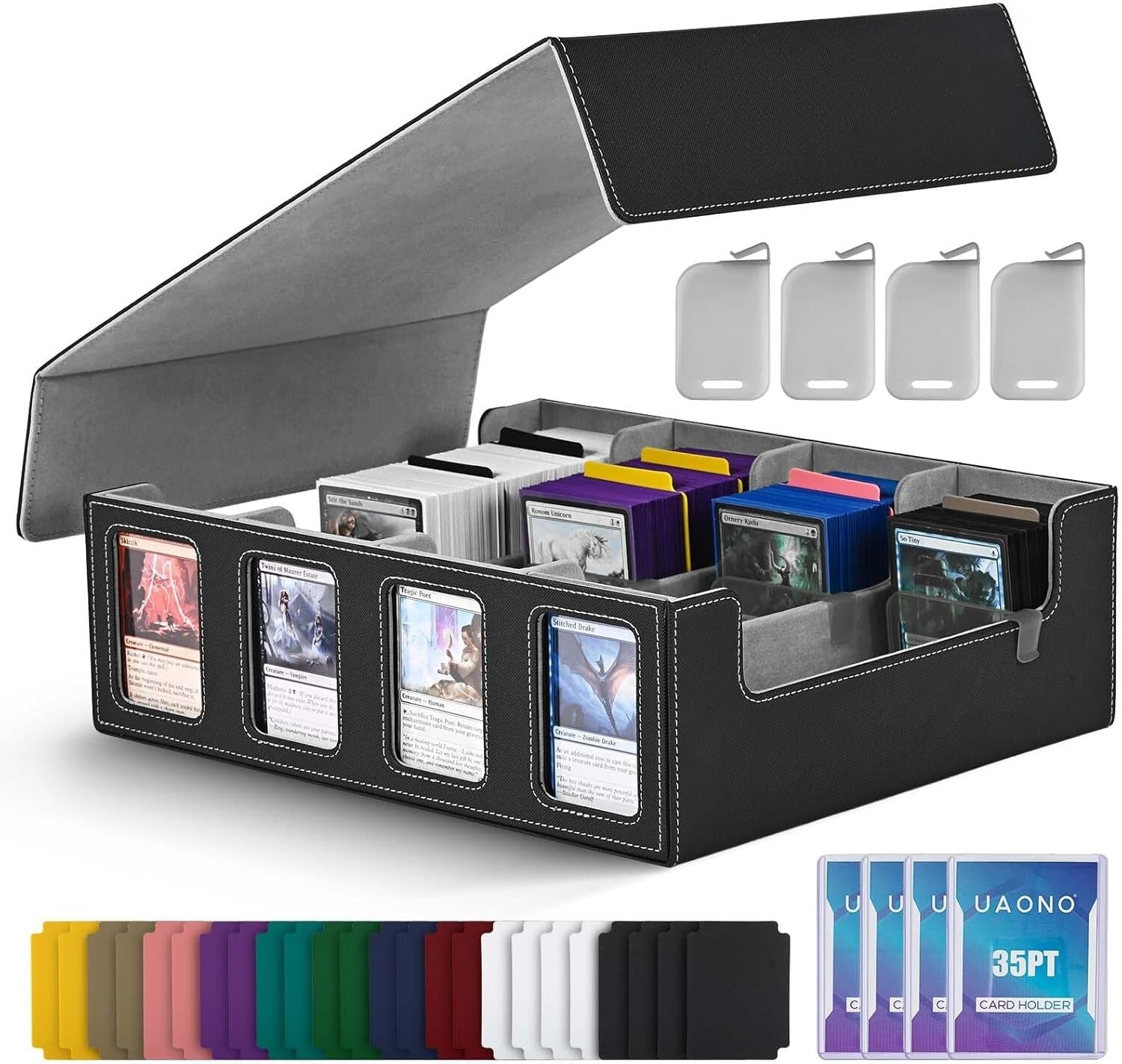 Durable Trading Card Case with Removable Lid and 24 Dividers - Perfect for MTG
