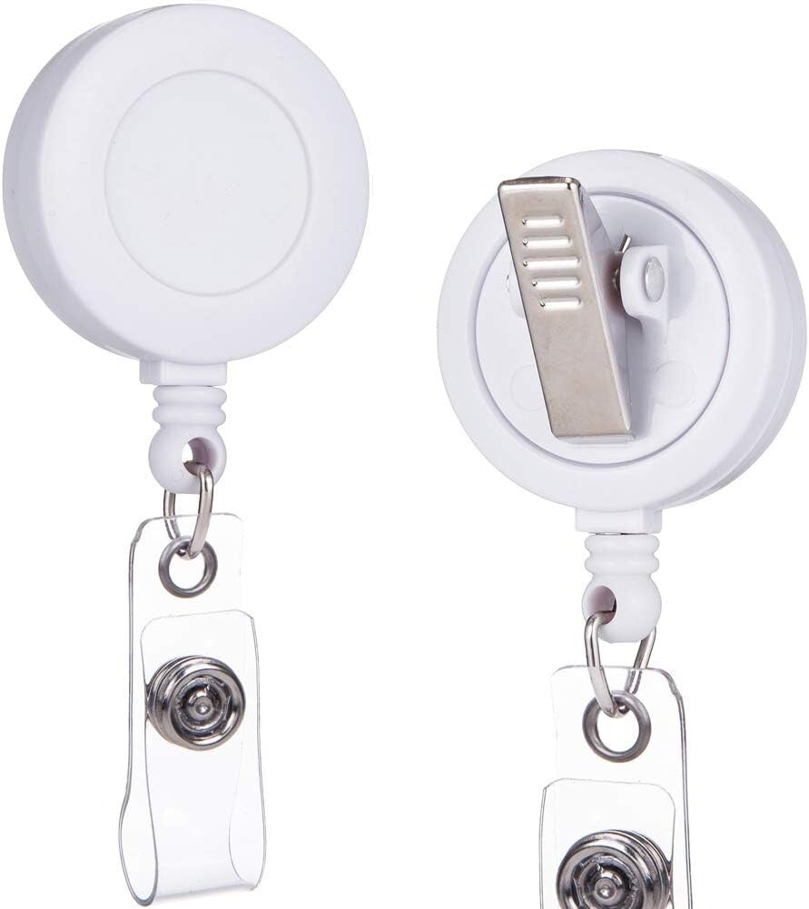 Bulk 100 White Retractable ID Badge Reels with 24-Inch Cord - Office & School