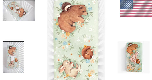 100% Cotton Sateen Fitted Crib Sheet - Enchanted Meadow Gender-Neutral Design