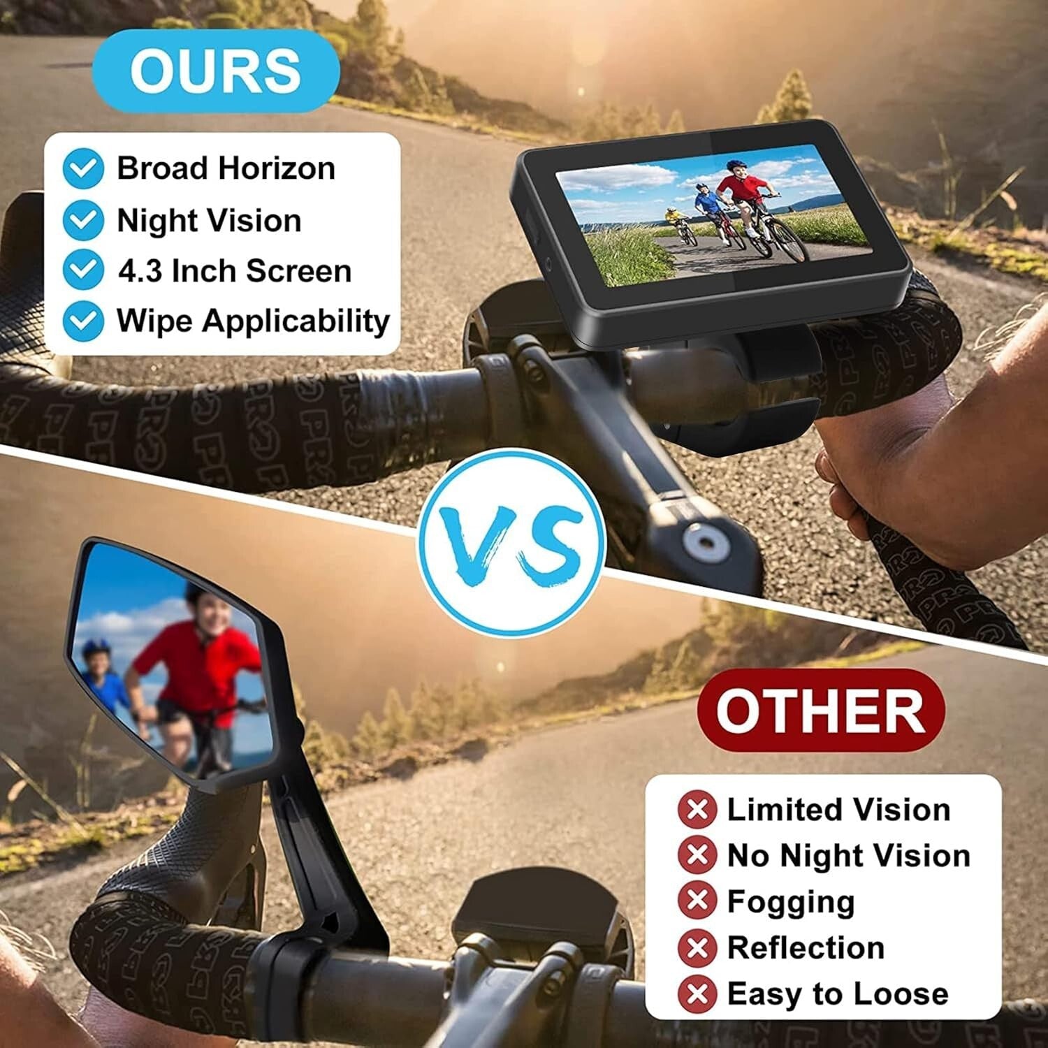 1080P AHD Bike Rear View Camera with 4.3'' Display - Safer Cycling Experience