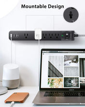 Load image into Gallery viewer, 10Ft Surge Protector Power Strip with 5 Outlets &amp; 3 USB Ports for Home &amp; Office