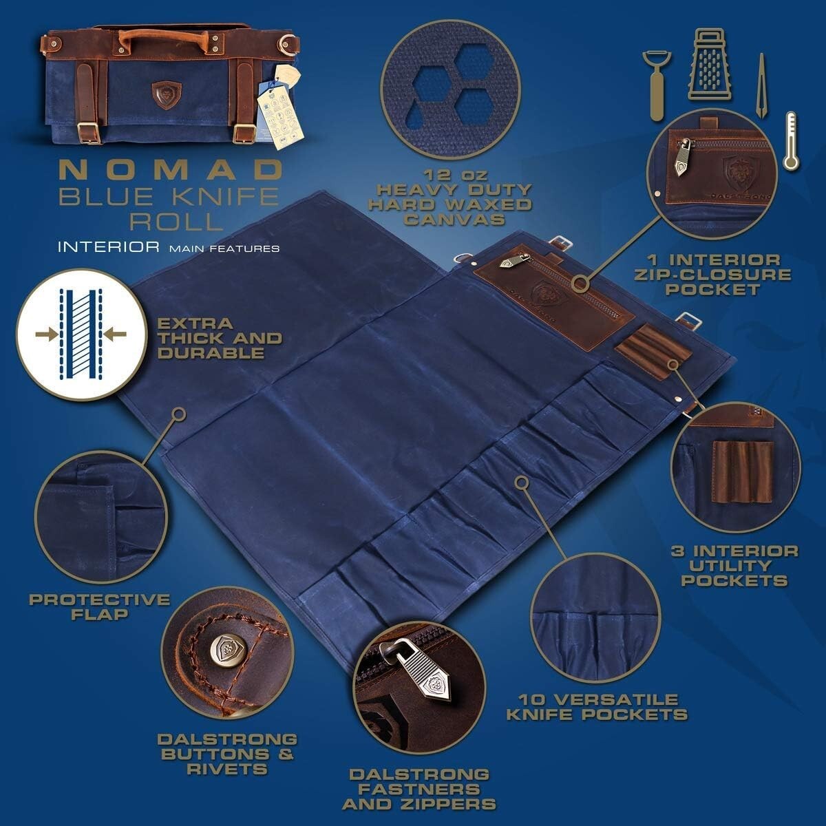Nomad Knife Wrap Roll - Travel Storage with 13 Pockets for Culinary Adventurers