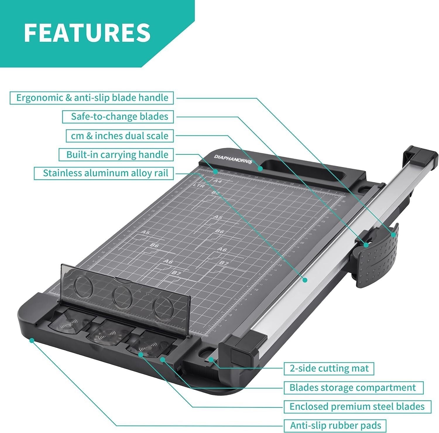 Versatile 3-in-1 Rotary Paper Cutter - 12 Inch Trimmer for Crafting & Office
