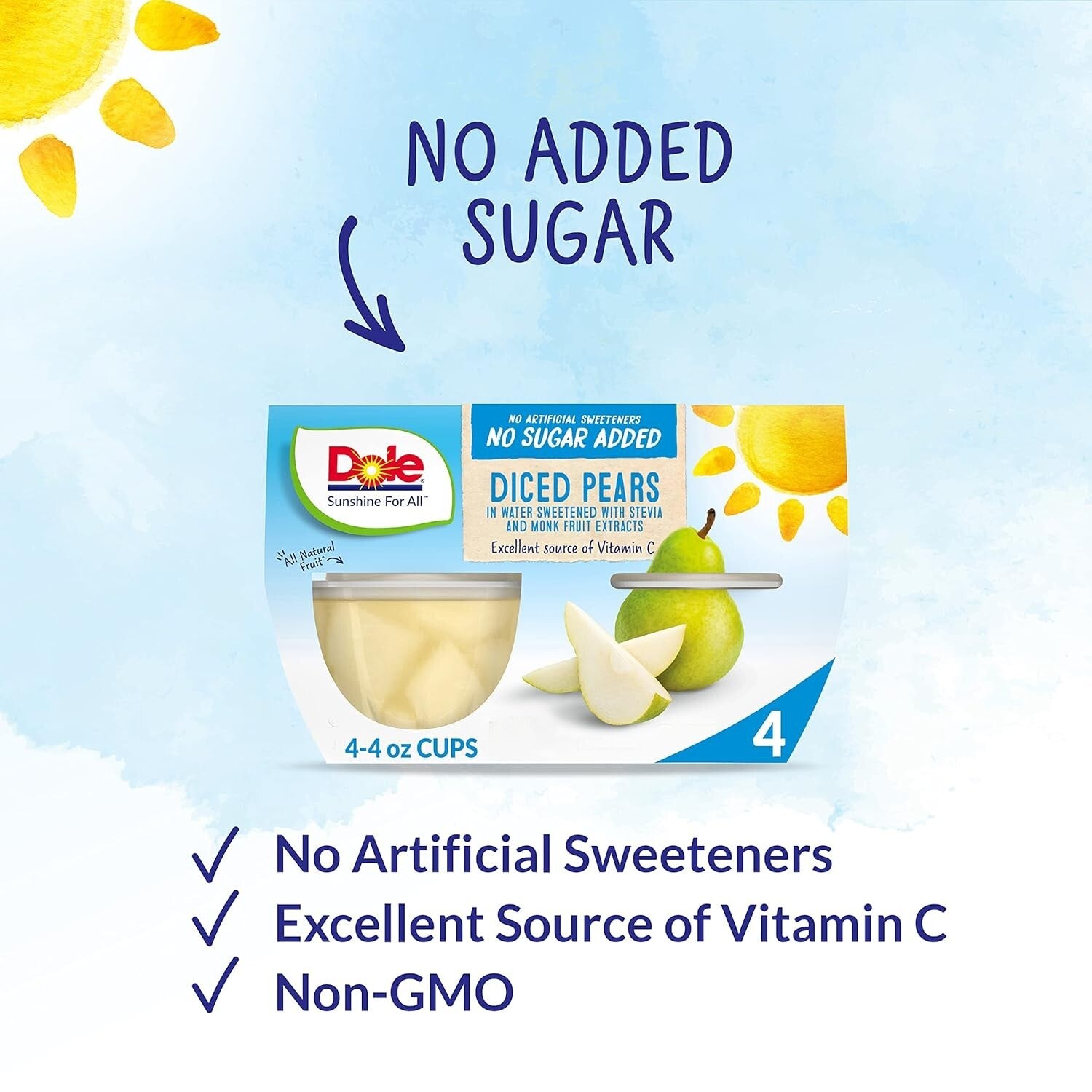 Bulk Pack of 48 Diced Pears - All Natural, No Sugar Added, Gluten & Dairy Free