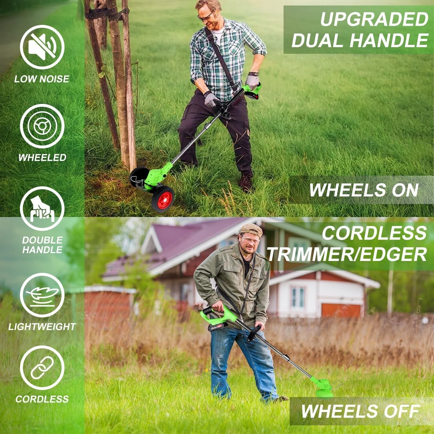 Lightweight Foldable Electric Grass Trimmer with Adjustable Height & Blades