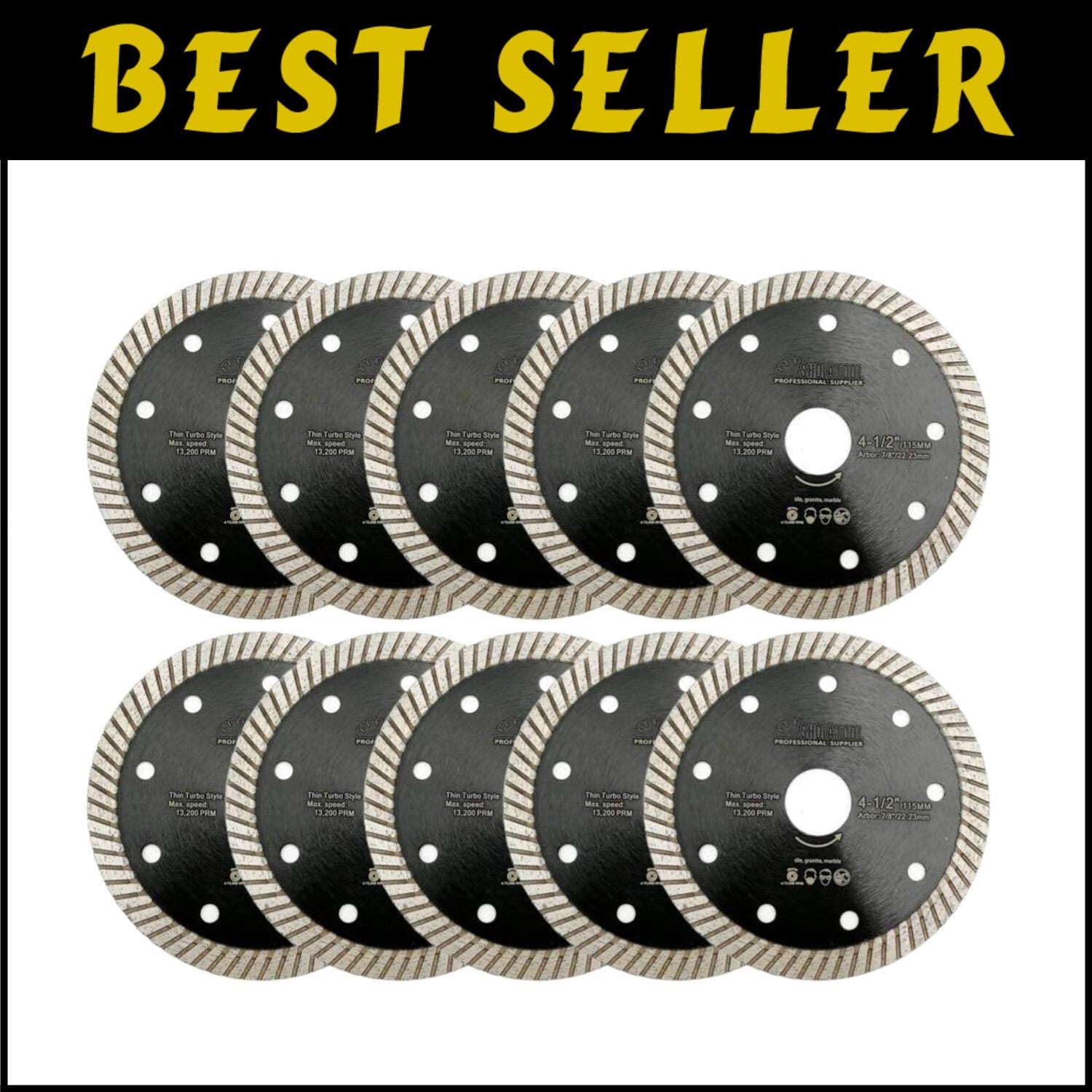 Efficient 10pcs 4.5" Turbo Rim Diamond Blades for Clean Cutting Performance