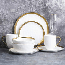 Load image into Gallery viewer, Luxury White &amp; Gold Rim Porcelain Dinnerware, 16-Piece Set for Stylish Hosting