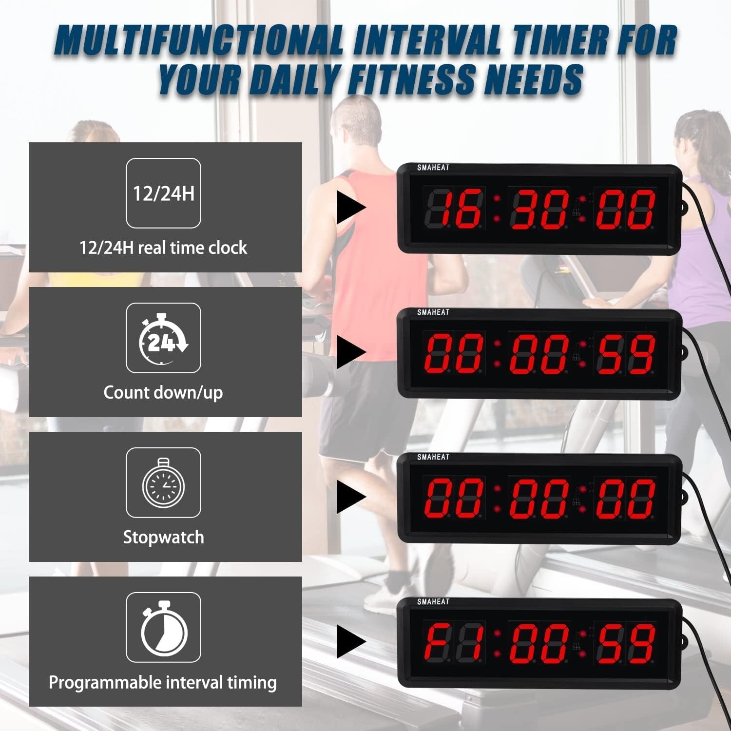 1.5-Inch LED Gym Timer with Interval Settings & Remote Control Functionality