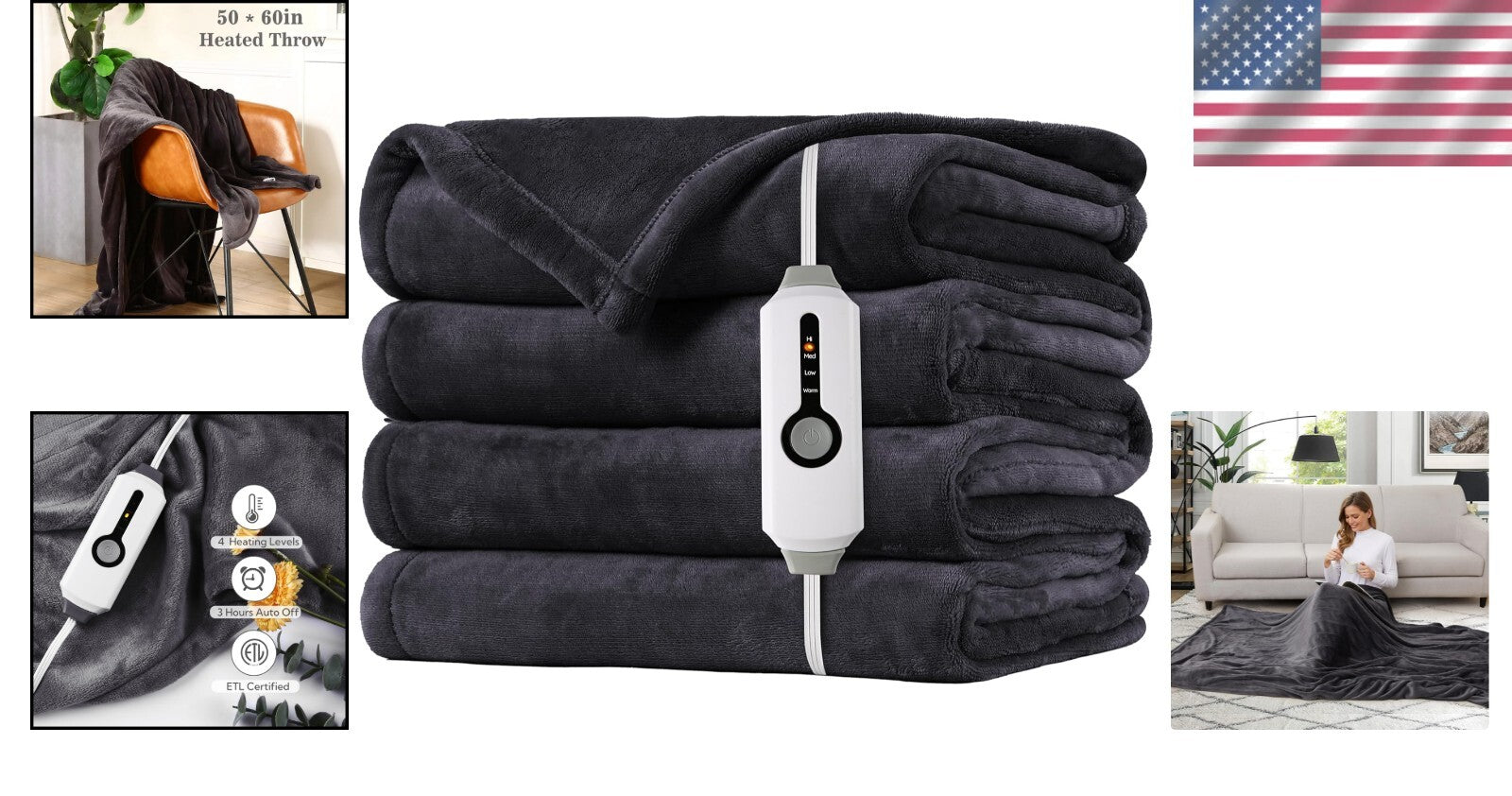 Cozy Heated Throw Blanket 50"x60" - Flannel with 4 Heat Levels & Auto Off