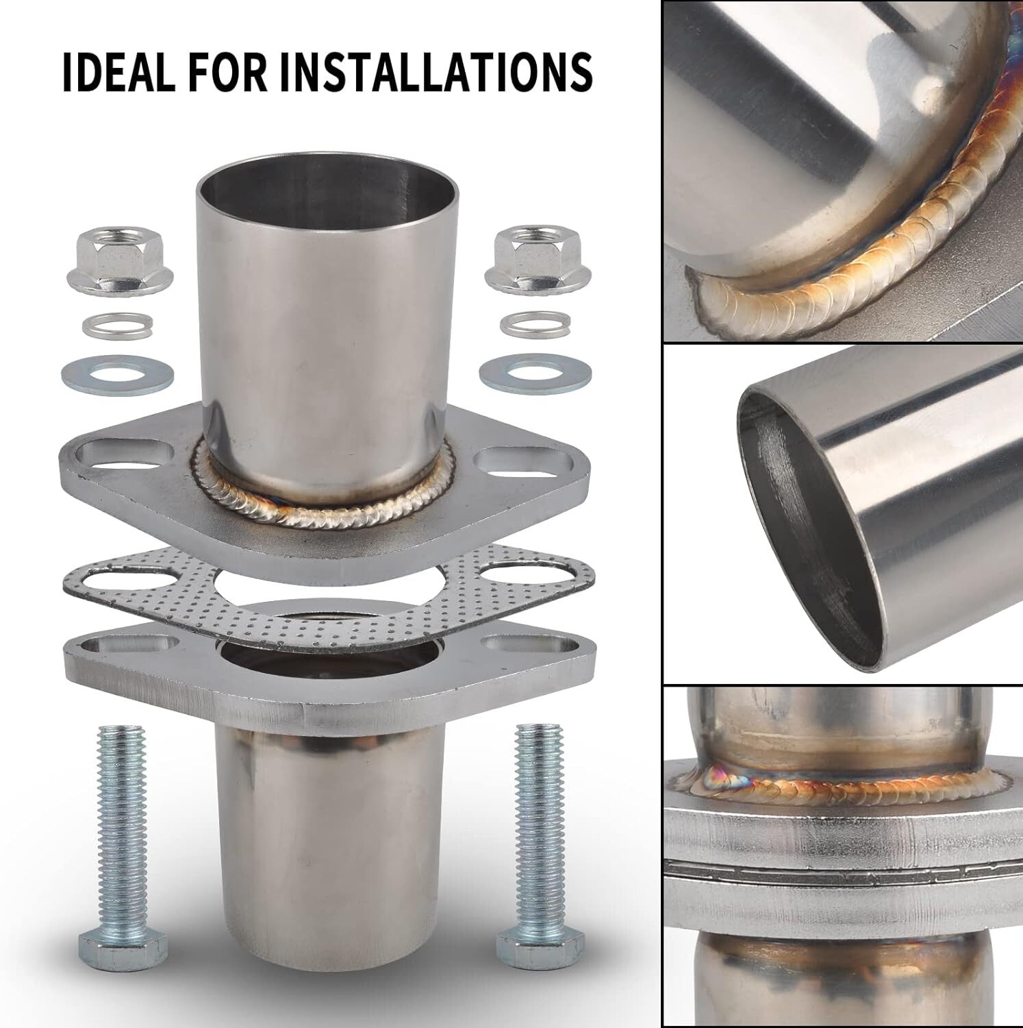 T304 Stainless Steel Exhaust Flange Replacement Kit with Gasket & Bolts - 2.25"