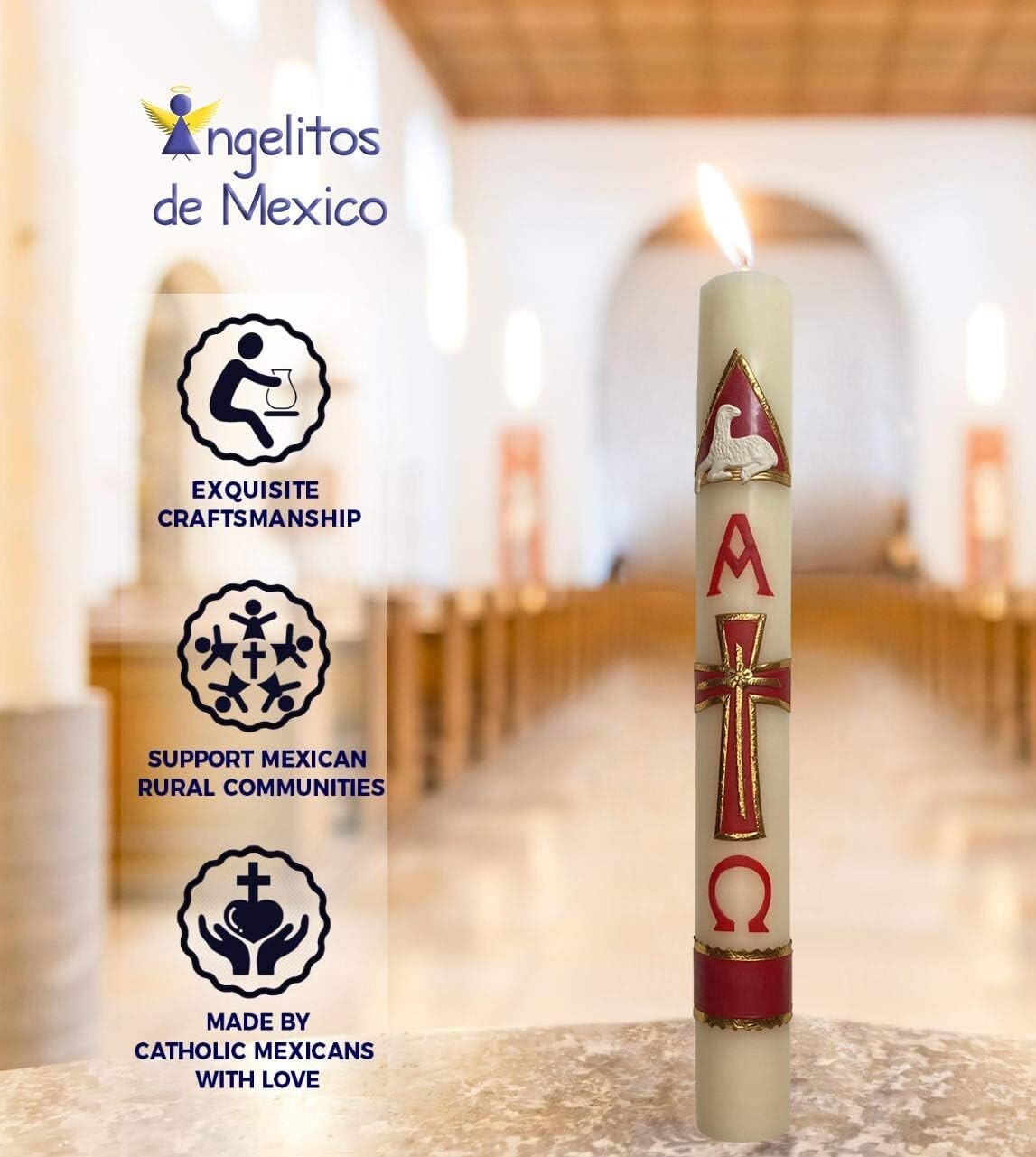 Large 18in Unscented Paschal Candle with Bow - Perfect for Easter Celebrations