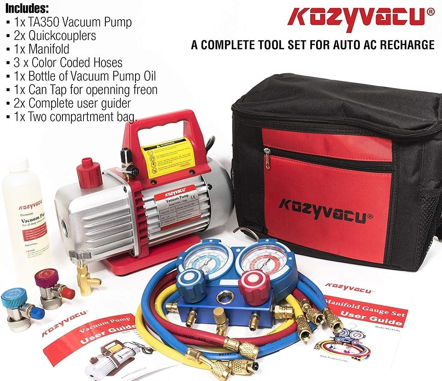 All-In-One Auto AC Repair Toolkit: Vacuum Pump, Hoses & Manifold Gauge Included