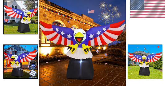 Fast-Inflating Bald Eagle Decoration for 4th of July - LED Lit & Easy to Store