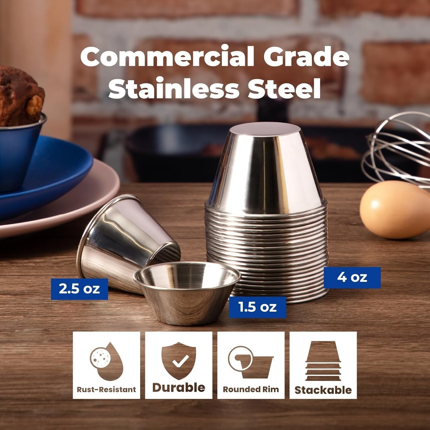 Commercial Grade 120 Count Stainless Steel Condiment Bowls - Multi-Purpose Use