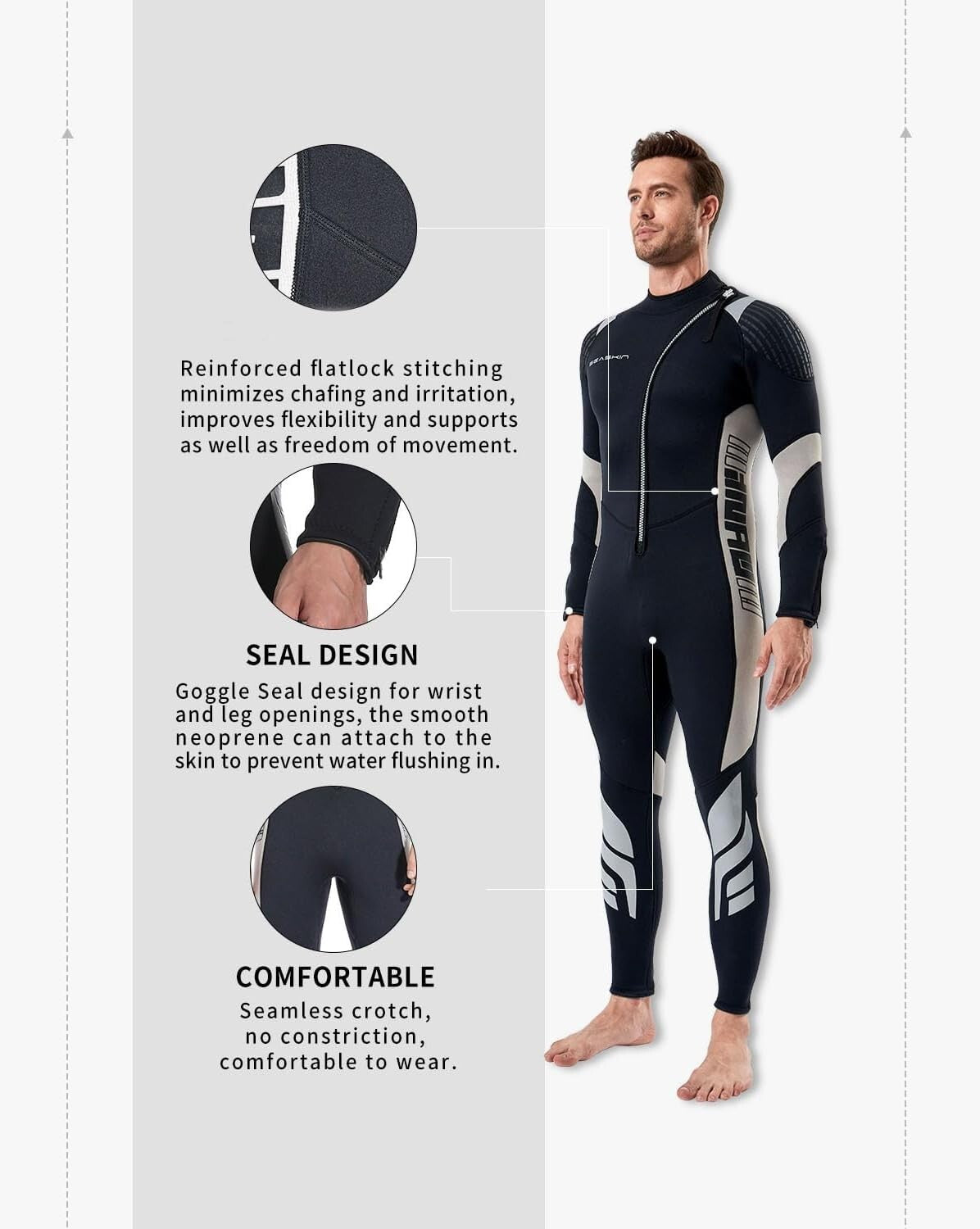 Durable Long Sleeve 3mm Wetsuit with Front Zip - Men’s Water Sport Essential