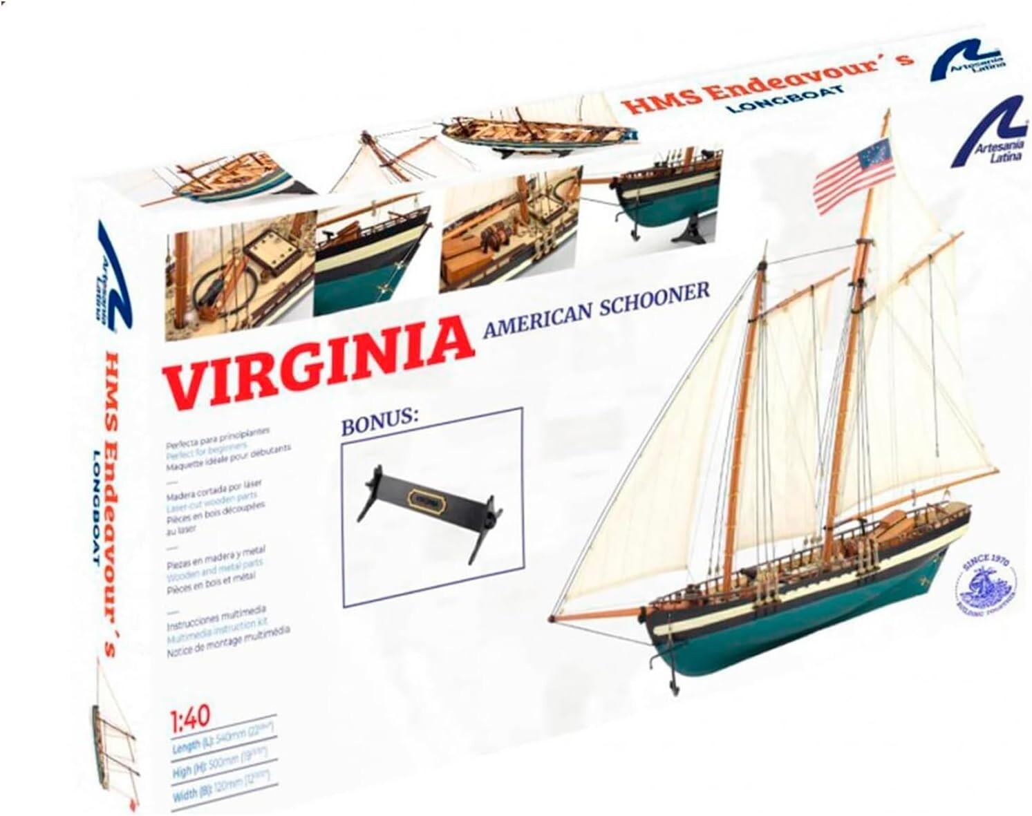 Virginia Schooner Model Crafting Kit - 1:41 Scale Wooden Ship with Display Base