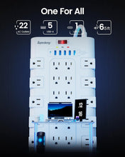 Load image into Gallery viewer, Surge Protector Power Strip with 22 Outlets and 6 Fast USB Ports - 2100 Joules
