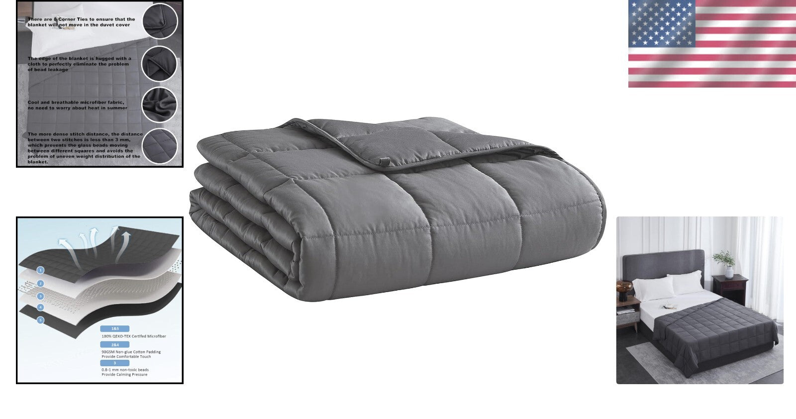 Breathable Dark Grey Weighted Blanket - 48"x72" Twin Full Size Comfort