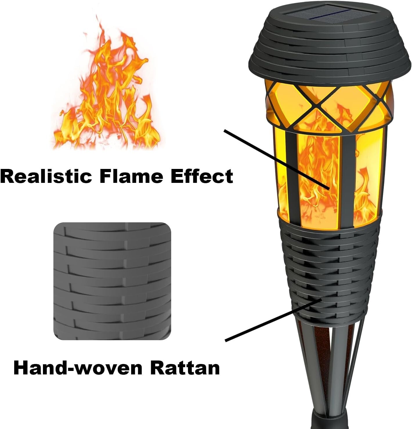 8 Count Set of Outdoor Waterproof Flickering Flame Solar Lights - Easy Install