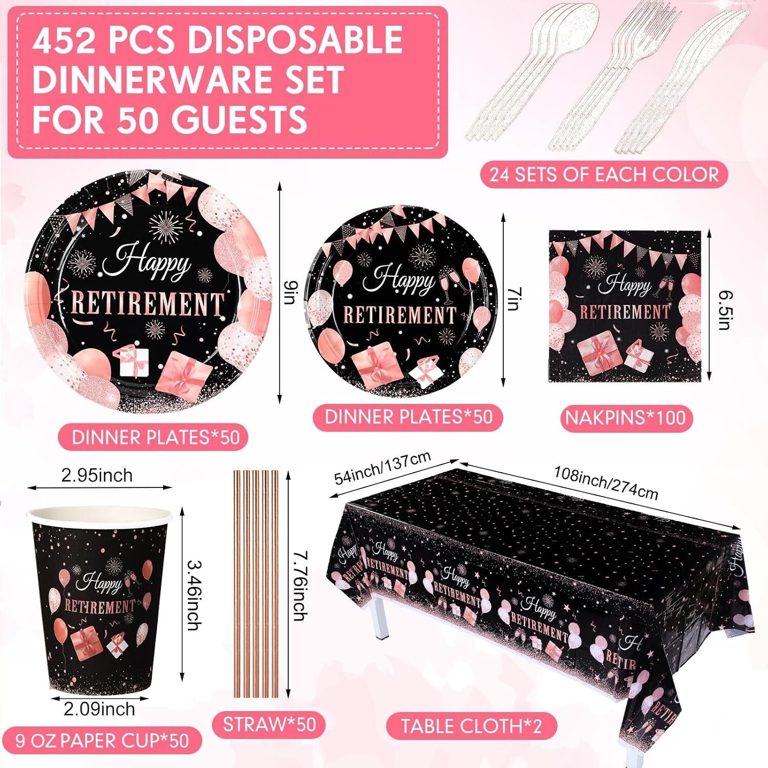 Sophisticated 452-Piece Rose Gold Party Supplies: Celebrate Retirement in Style