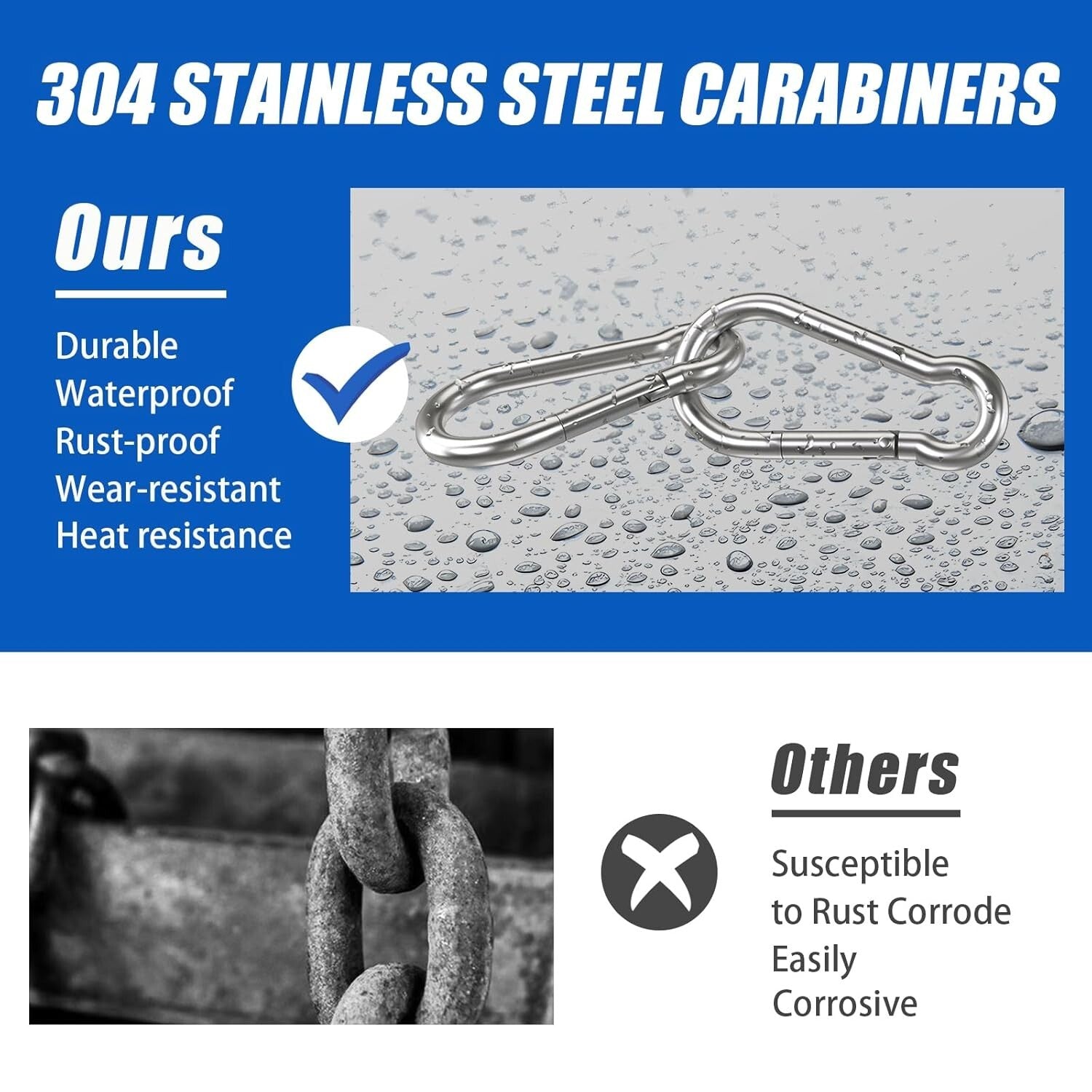 3.15 Inch Reliable Stainless Steel Carabiner Clips - 20 Pack for Versatile Use