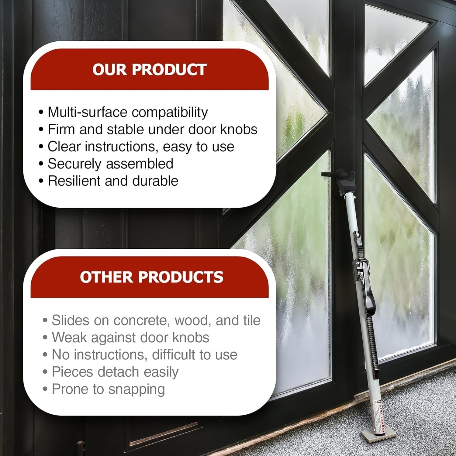 Adjustable Door Security Bar - Stylish Powder-Coated Alloy Steel for Home Safety