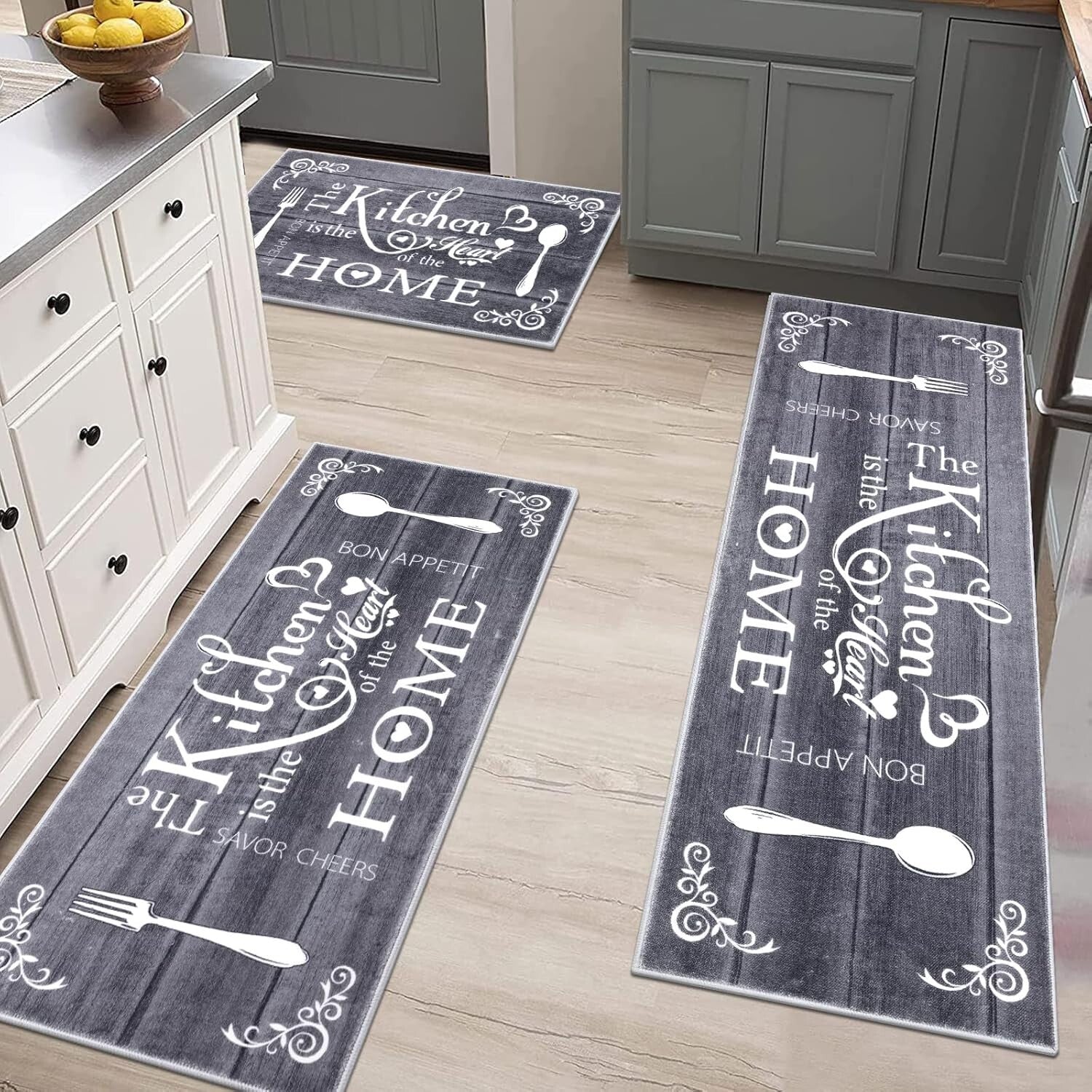 Elegant 3-Piece Boho Kitchen Rug Set - Machine Washable Non-Slip Mats