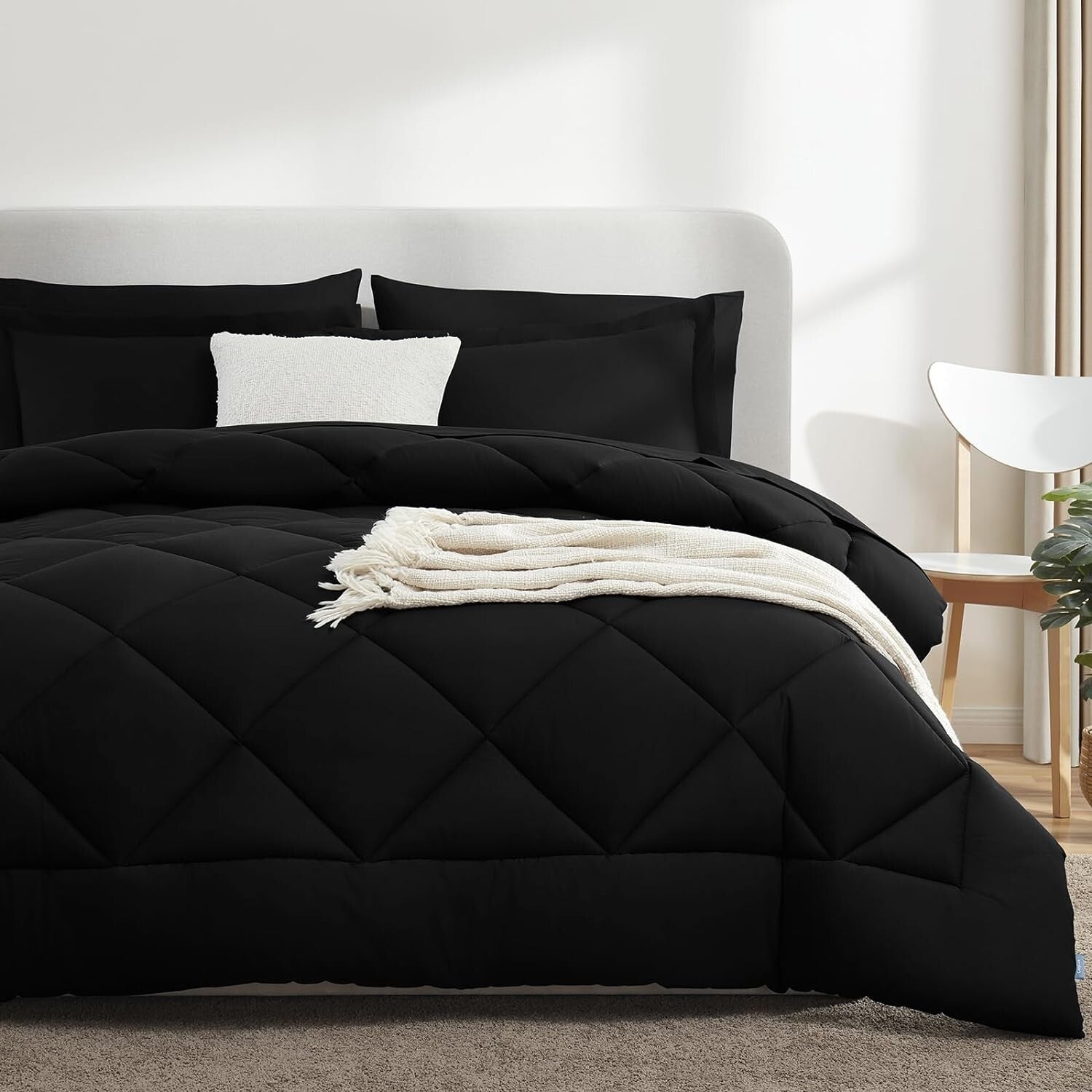 Cozy All-Season Black Twin Comforter Set - 5-Piece with Deep Pocket Sheets