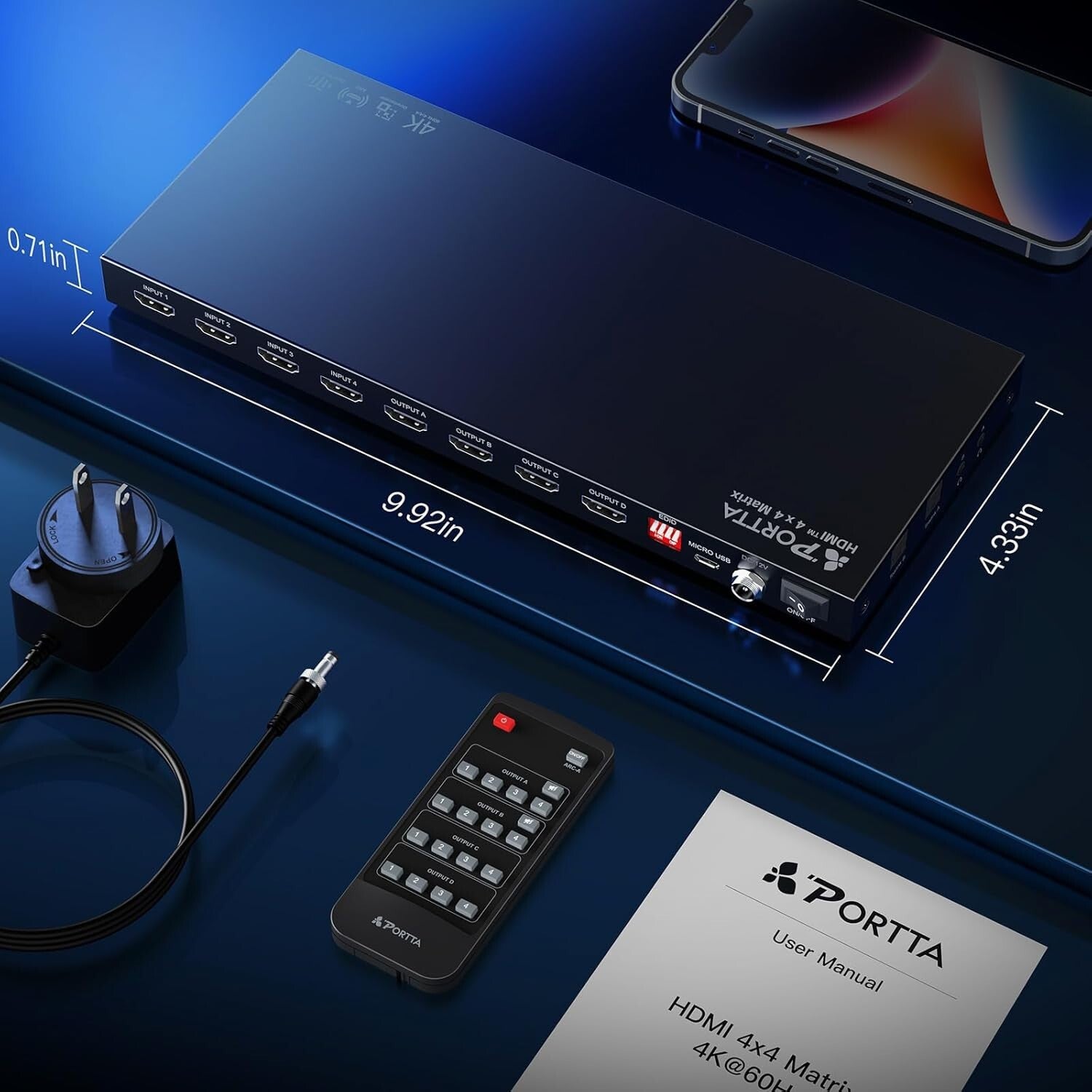 4x4 HDMI Matrix Switcher 4K 60Hz with Audio Extractor & Remote Control