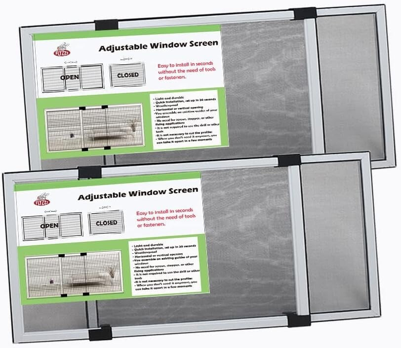 Versatile Expandable Window Screen Set 10"H x 19-36"W for Fresh Air Without Bugs