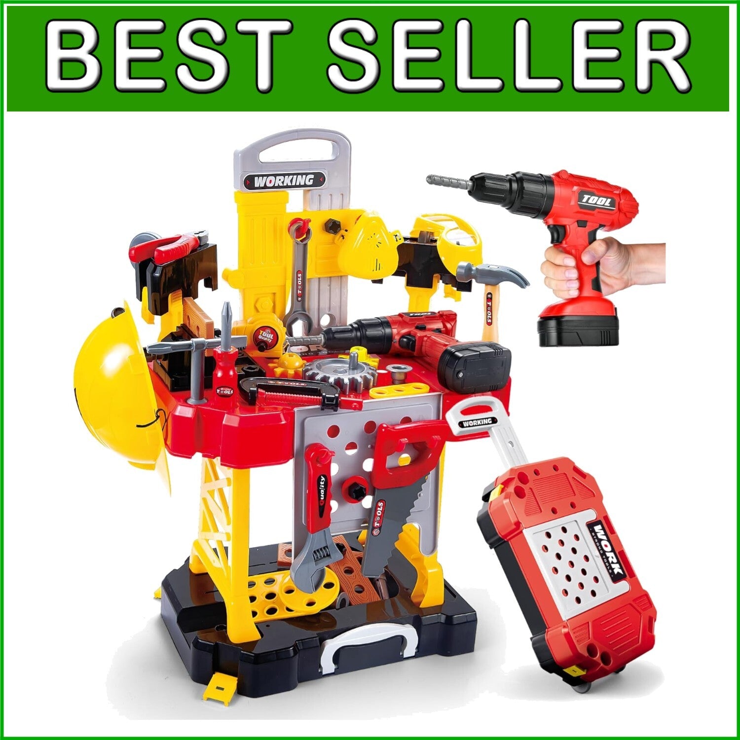 Creative Kids Tool Set with Realistic Electric Drill & Transformable Workbench