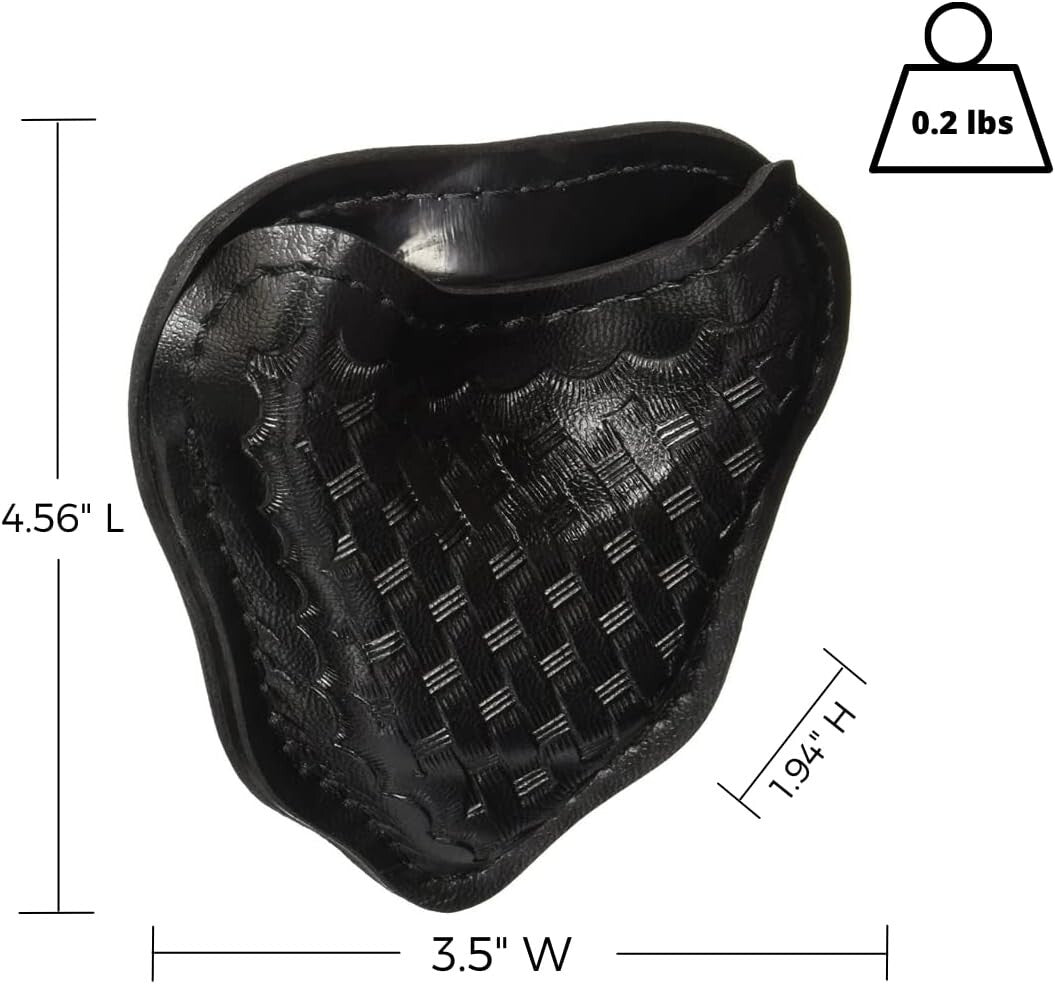 Open Top Handcuff Case for Duty Belt - Durable Black Leather Utility Holder