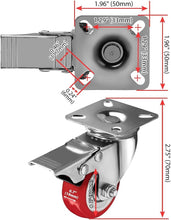 Load image into Gallery viewer, Durable 2" Red Polyurethane Caster Wheels - 360-Degree Maneuverability Set of 24