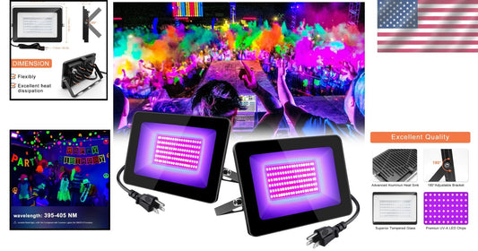 2 Pack 30W Waterproof UV Black Lights with Adjustable 180° Design for Parties