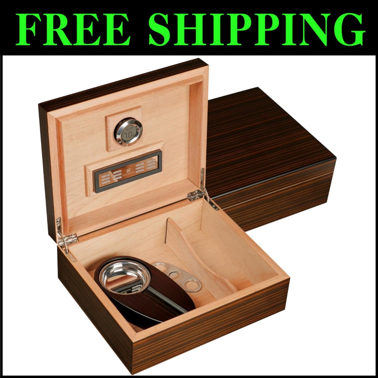 Sleek 50-Cigar Humidor with Digital Hygrometer & Accessory Set for Enthusiasts