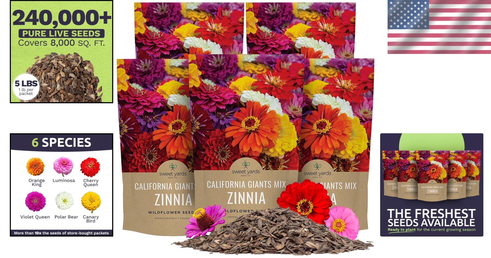5 lbs of California Giants Zinnia Seeds - Over 240,000 Blooms Your Garden Needs