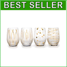Load image into Gallery viewer, Luxurious Gold Etched Stemless Wine Glasses, Set of 4 - Perfect for Gatherings