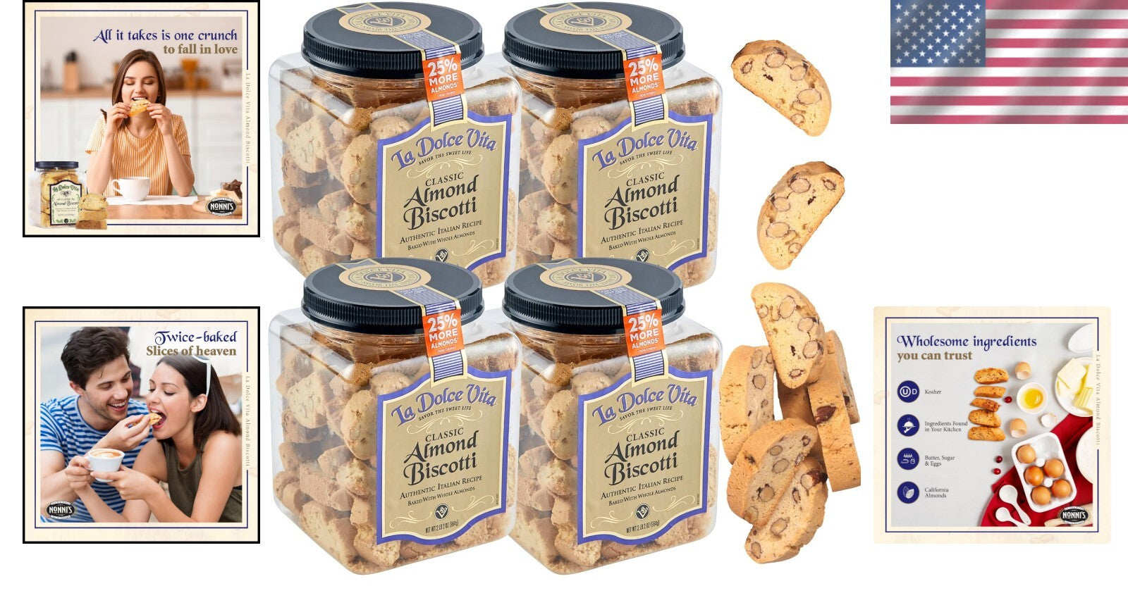 Deliciously Crunchy Italian Almond Biscotti - 4x34oz Perfect for Coffee Lovers