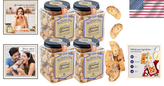 Deliciously Crunchy Italian Almond Biscotti - 4x34oz Perfect for Coffee Lovers